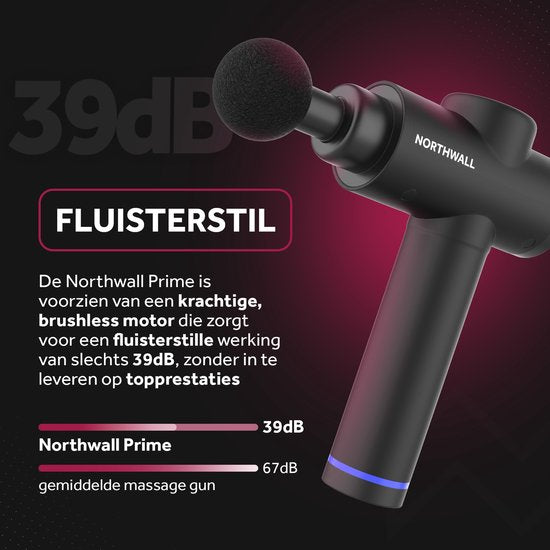 Northwall Massagepistole Professional Prime - Mit Etui und 7 Aufsätzen einschließlich Wärmemassagekopf - Leistungsstark - Kabellos