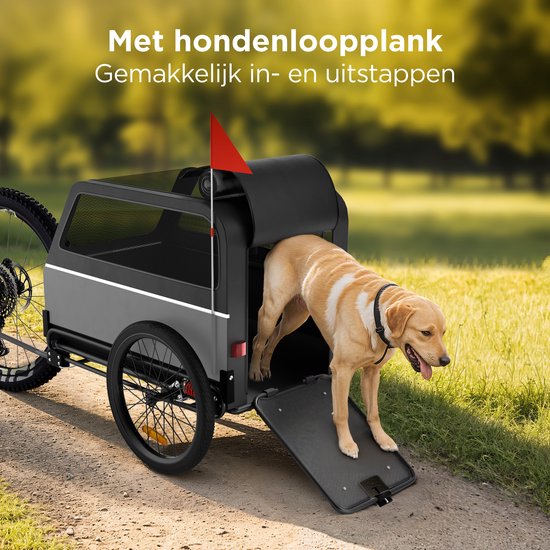 TrevoPet® Dog Bike Trailer XL - Klappbarer Fahrradanhänger Hund - Hundeanhänger mit Rampe, Federungssystem & Wetterschutz - Geeignet für E-Bikes - 45 kg - Grau