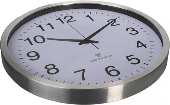 Perel Wanduhr, rund, analog, 50 cm, funkgesteuerte Zeitanzeige (DCF), Aluminium, silber