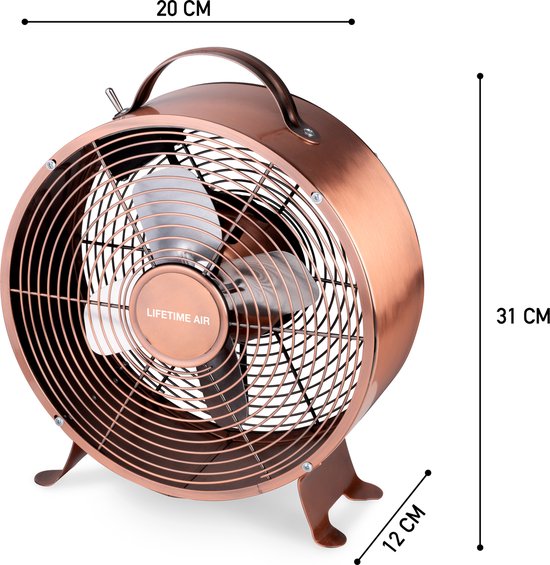 Lifetime Air Tischventilator - 230V - Tischventilator 20CM - 2 Geschwindigkeiten - Langlebiges Material - Kupfer