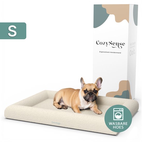 CozySense® Orthopädischer Hundekorb - 60 x 40 cm - Größe S - Bouclé-Stoff - Wasserdichtes Hundebett mit waschbarem Bezug - Als Sitzkissen geeignet - Weiß