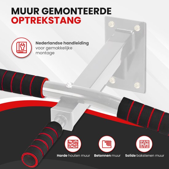 TTD® Premium Klimmzugstange - Klimmzugstation - Wandklimmzugstange - Dip Station - Dip Bars - Home Sports - Home Fitness - Hochwertige Materialien - Extra stabile Befestigungsteile - Heimtraining - Weiß/Rot