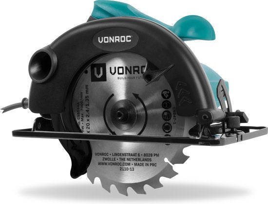 VONROC Kreissäge 1200W - 185mm - Inkl. Parallelführung und 24-Zahn Sägeblatt für Holz