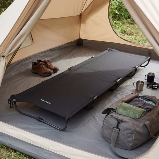 TRVLMORE Feldbett faltbar - 120KG Tragfähigkeit - Campingbett inkl. Tragetasche - Liege 1 Person - Stahlrahmen - 193x66x15 cm - Schwarz
