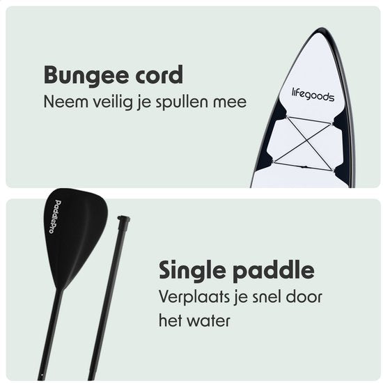LifeGoods SUP Board Touring - 165 KG Belastbarkeit - 365 x 76 cm - Aufblasbar - Komplettes SUP Paket - Weiß/Schwarz