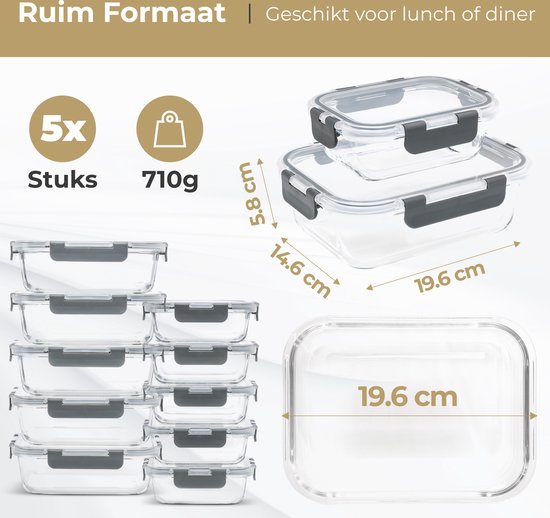 Stosh Meal Prep Schalen - Frische Schalen - Gefrierschalen - 10 Stück - 5x1050ML & 5x350ML - BPA frei - Glas
