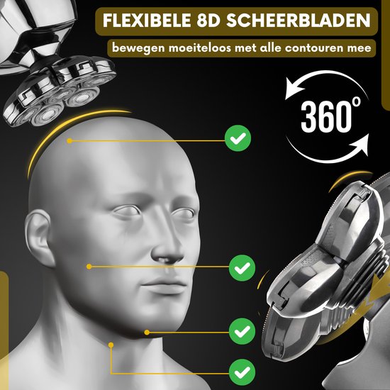 6-in-1 Rasierer für Männer - Trimmer - Clipper - Sansbeauté® SkullSharp PRO | 8 Klingen - Schädelrasierer - Nass & Trocken - Gesichts- und Kopfrasierer - Kopfrasur - USB - Aufsätze