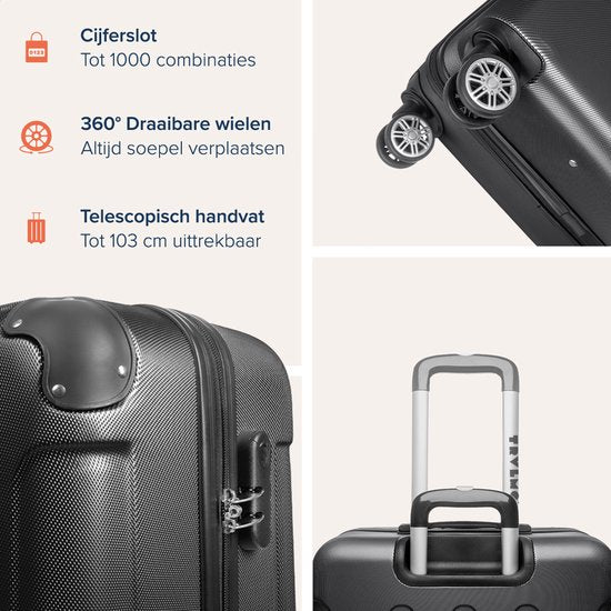 TRVLMORE Handgepäck Koffer - 54x36x20 cm - 38L - Geeignet für Flugzeugkabine - Schwarz