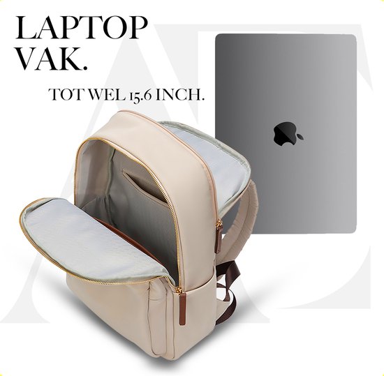 Aramae® - Rucksack Damen - Laptoptasche 15.6 Zoll - Rucksack Damen - Rucksack Mädchen - Rucksack Beige - Schultasche