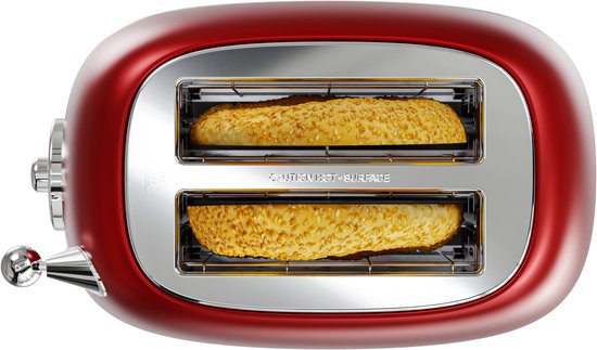 KitchenBrothers Retro-Toaster - Toaster - 6 Heizstufen - 2 extra breite Schlitze - 815W - Rot