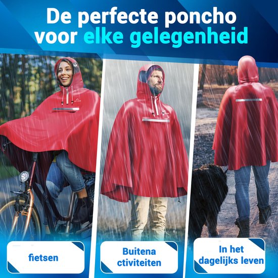 Nextcover Regenponcho Fahrrad für Damen und Herren | Regencape mit AquaShield 2.0 Technologie, wind- und wasserdicht | Ideal zum Radfahren, Wandern und Angeln | Fahrradponcho Erwachsene Unisex Fit | Poncho