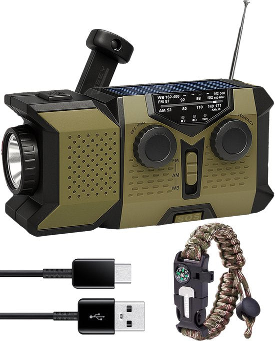 ODESSEY Notfall-Radio Solar Aufrollbar - 2000 mAh Powerbank - Taschenlampe - Tragbares Radio - Notfall-Kit