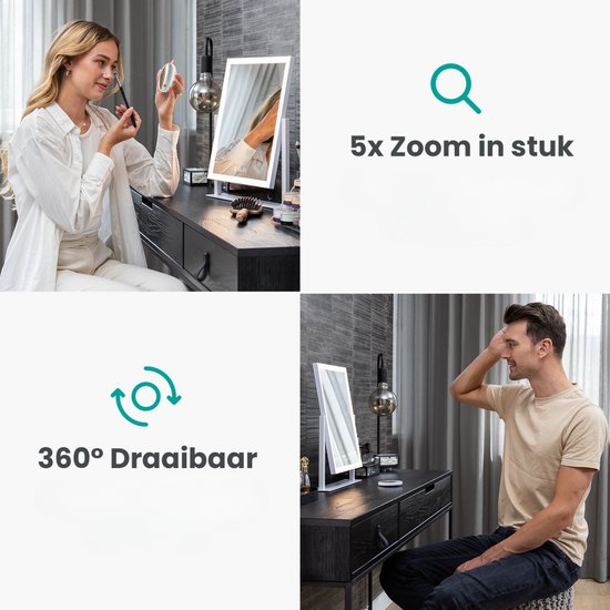 Mirlux Make Up Hollywood-Spiegel mit Beleuchtung (44x30cm) - Vision - Dimmbare LED-Birnenbeleuchtung - 13 Lampen - Weiß