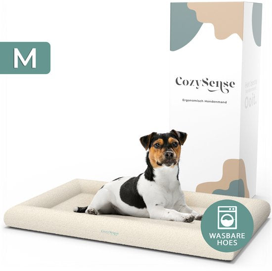 CozySense® Orthopädischer Hundekorb - 75 x 45 cm - Größe M - Bouclé-Stoff - Wasserdichtes Hundebett mit waschbarem Bezug - Als Sitzkissen geeignet - Weiß