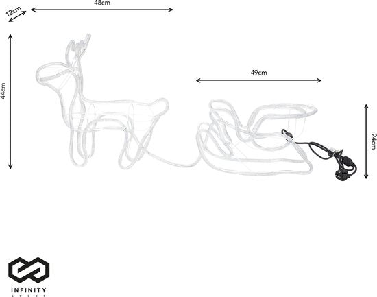 Infinity Goods Rentier mit Schlitten - Weihnachtsbeleuchtung - Outdoor Indoor LED Figur - Weihnachtsdekorationen - 3D Lichtergirlande - Weihnachten - Warm White