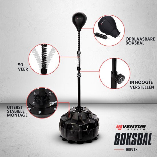 Inventus Extreme Reflex Boxing Pole V2 - Cobra Boxing Ball - Boxing Machine - Boxen und Training - Stehend / Erwachsene - Verstellbar von 150 bis 200 cm
