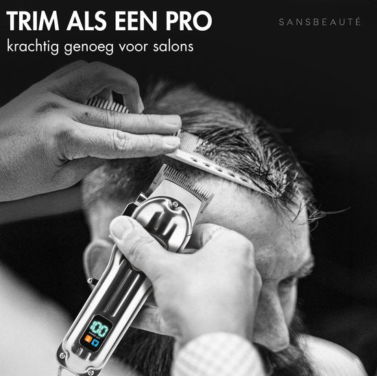 Professionelle kabellose Haarschneidemaschine + Barbiermantel - Haarschneidemaschine für Männer - Sansbeauté® - Cheveux Hair - Haartrimmer - Friseur-Haarschneidemaschine - Haarschneider - Barttrimmer - Trimmgerät - Barbier-Haarschneidemaschine - Barbier-T