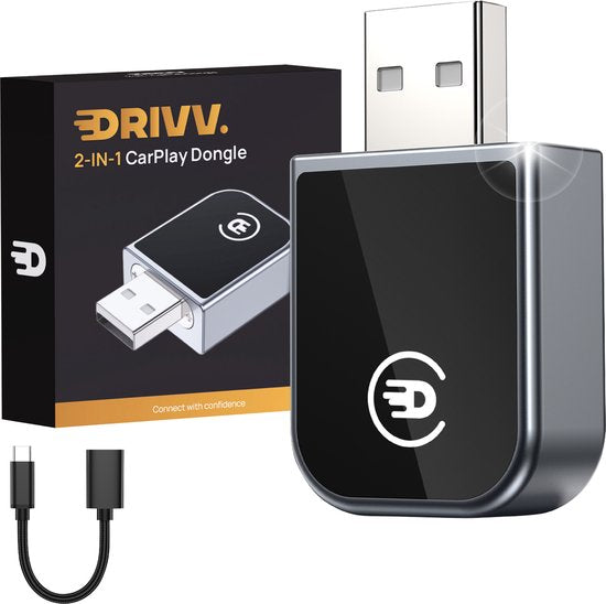 Drivv. 2-in-1 CarPlay Dongle - USB-C & USB-A Anschluss - Wireless CarPlay - Schwarz