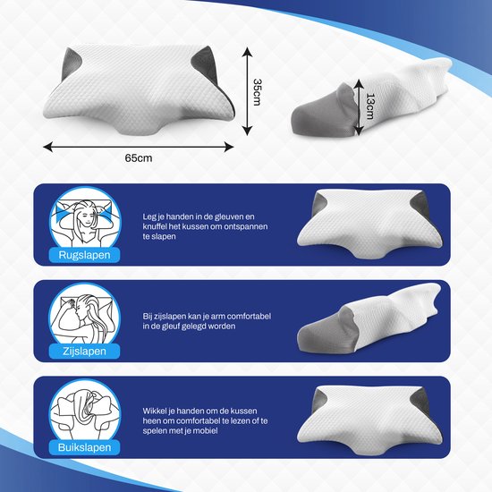 Sleeptight Schmetterlingskissen - Orthopädisches Kissen gegen Nackenschmerzen - Ergonomisches Anti-Schnarch-Kissen - Gedächtnisschaum Apnoe-Kissen - 65x35x13cm