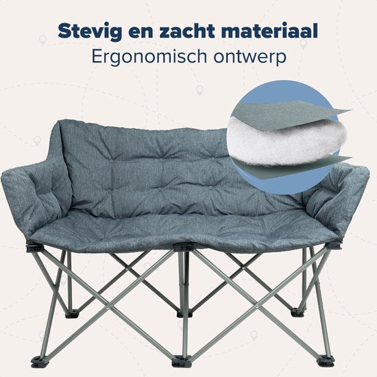 TRVLMORE Campingstuhl - 2 Personen - Zusammenklappbar - Inkl. Tragetasche - Campingstuhl - 240 kg Belastbarkeit - Grau