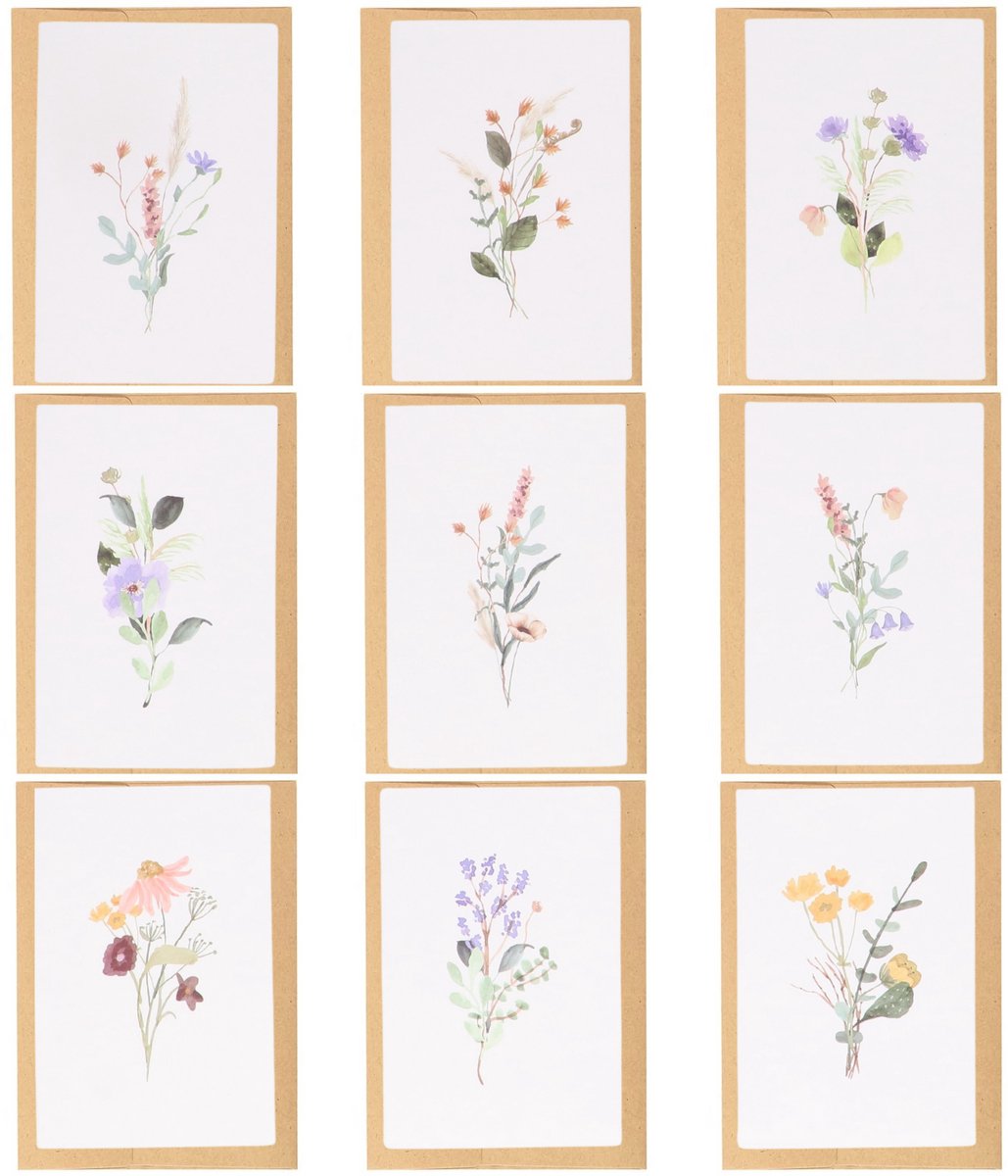 Partizzle - Trockene Blumen Grußkarten Set von 36 - 15 x 10 cm & Aquarell Design - Mit Kraft Umschläge und Blanko Innenseite - Für Hochzeit und Glückwunsch - Mehrfarbiges FSC Papier