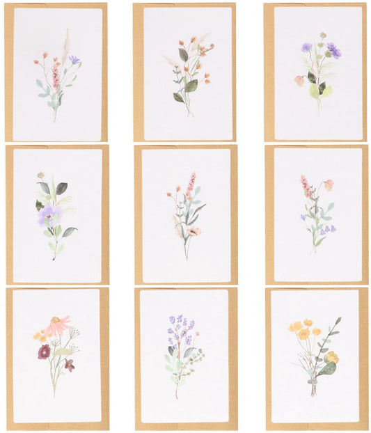 Partizzle - Trockene Blumen Grußkarten Set von 36 - 15 x 10 cm & Aquarell Design - Mit Kraft Umschläge und Blanko Innenseite - Für Hochzeit und Glückwunsch - Mehrfarbiges FSC Papier