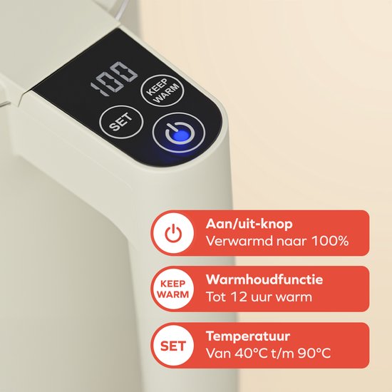 KitchenBrothers Wasserkocher - 1.7L - Mit Temperaturregelung - Elektrisch - Warmhaltefunktion - Display - Doppelwandig - Cool-touch - 2200W - Beige