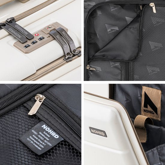 Nohrd Handgepäck Koffer 35 L - Spinner Räder - Trolley Leichtgewicht - Doppeltes TSA Schloss - Reisekoffer - praktische Fronttasche - Elfenbein