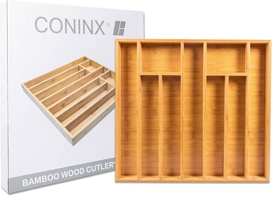 Coninx Besteckkasten Bambus 51CM breit - Besteckschublade - Aufbewahrungskasten - Langlebig - für Schubladen ab 47cm Tiefe