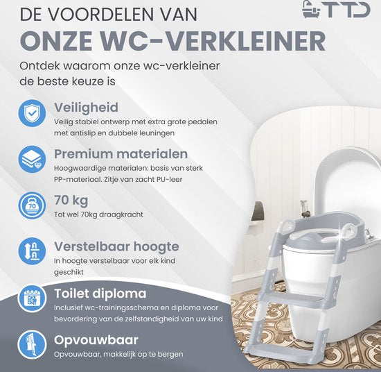 TTD® Töpfchen für Kleinkinder - Toilettentrainer mit Stufe - Toilettentrainer mit Stufe - höhenverstellbar und klappbar - 2 bis 8 Jahre - mit Belohnungssystem und Diplom
