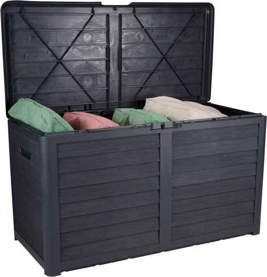 Lifetime Garden - Gartenkissenbox 420L – Aufbewahrungsbox mit Deckel 117,3 x 65,3 x 54,8 cm – Gartenbox mit Schlossoption – Für Garten und Garage – Kissenbox für den Außenbereich – Schwarz