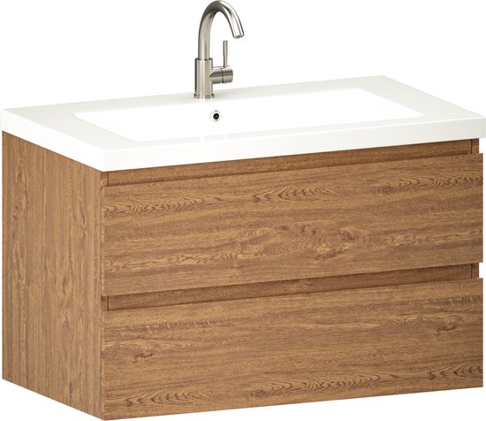 Mirlux Badmöbel Warm Oak 80 cm - Waschbecken Weiß - Badmöbel-Set - Waschbeckenschrank Warm Oak