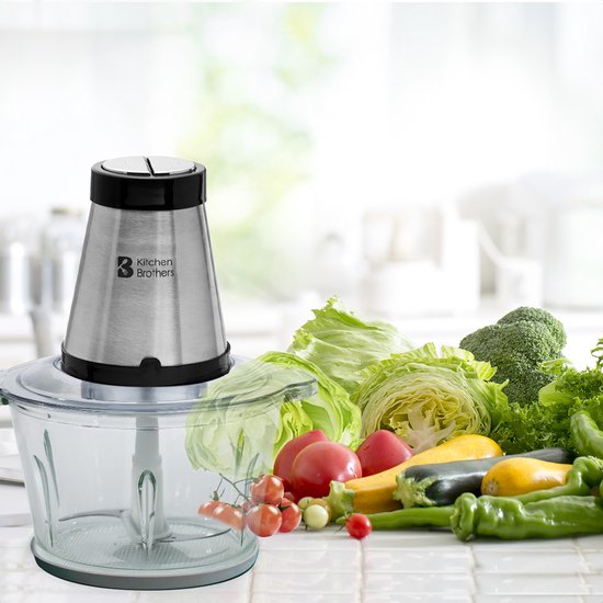 KitchenBrothers Zerkleinerer - Lebensmittelzerkleinerer - Elektrisch - 2 Geschwindigkeiten - 300W - 1.8L - Glasschüssel
