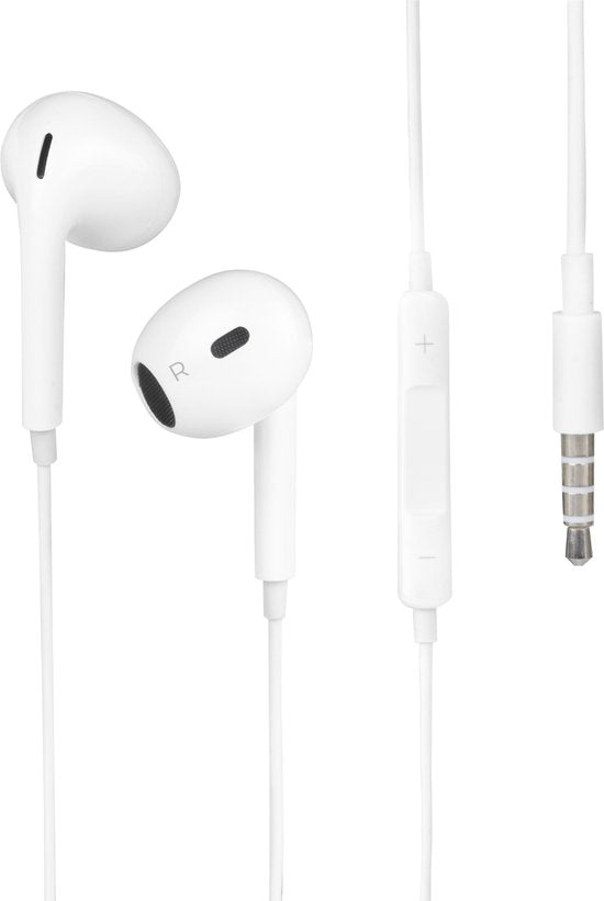 Nuvance - In-Ear-Kopfhörer mit Kabel - 3,5-mm-Buchse - weißer Kunststoff - mit Mikrofon und Inline-Steuerung - klarer Klang und bequemer Sitz - universell kompatibel