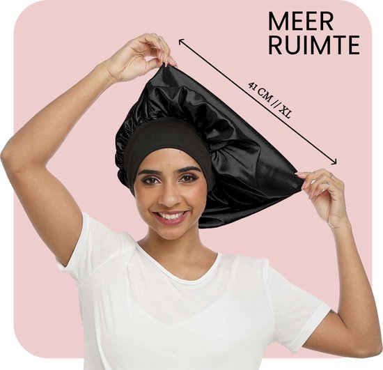 Beyeza Luxe Bonnet XL – Schlafmütze aus Satin – Haarpflege – Haarnetze – Elastisch – Satin – 2 Stück