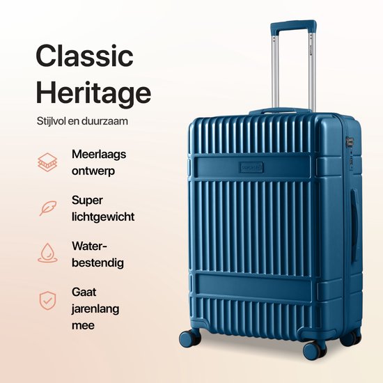 SKYCASES Handgepäck – Classic Heritage – Leichter Trolley – Langlebig – 36 l – TSA-Schloss – 55 x 39 x 20 cm – Handgepäck-Rollkoffer – Spinner-Räder – Dunkelblau