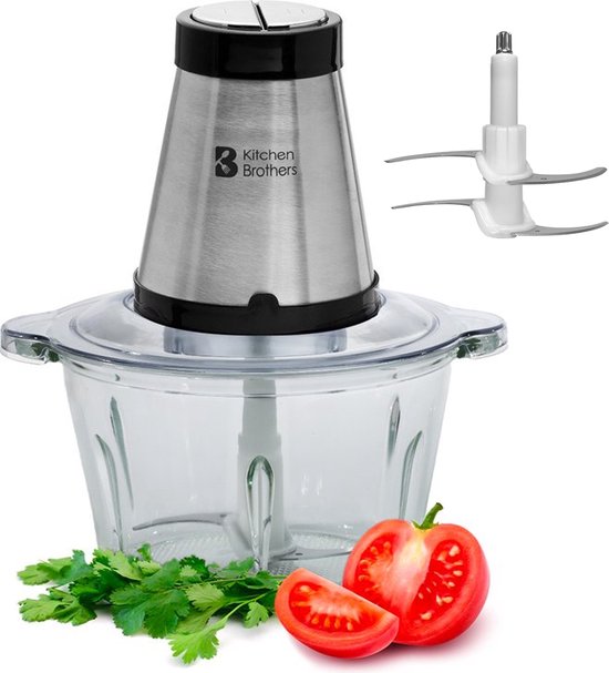 KitchenBrothers Zerkleinerer - Lebensmittelzerkleinerer - Elektrisch - 2 Geschwindigkeiten - 300W - 1.8L - Glasschüssel
