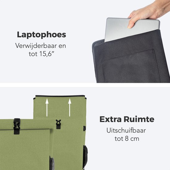 LifeGoods Single Bicycle Bag - Kompakt - Umhängetasche und Rucksack - 25L - Runder Gepäckträger - Wasserdicht - Olivgrün