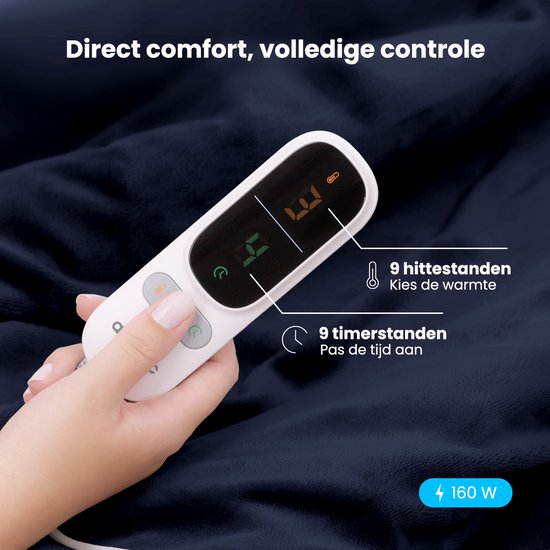 Auronic Electric Blanket - Wärmedecke - Sherpa Fleece - 9 Wärme- und Timer-Einstellungen - Decke - 200x180 - 2 Personen - Blau