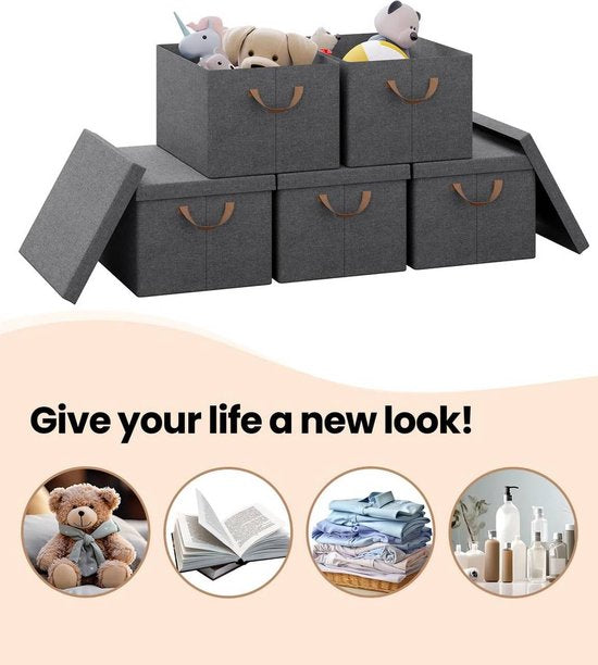 Rootz 5er-Set faltbarer Aufbewahrungsboxen – Ordnungsboxen – Faltbare Behälter – Schutzdeckel – Platzsparend – Langlebiges Design – 20 l, 27 l, 36 l, 51 l