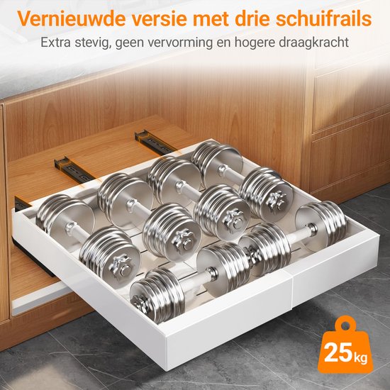 Posity Slide Drawer - Küchenschrank-Organizer - Spülenschrank/Schubladen-Organizer - Innenschublade Küche - Ausziehbar und verstellbar (43-67 cm) - Teleskopisch - Weiß