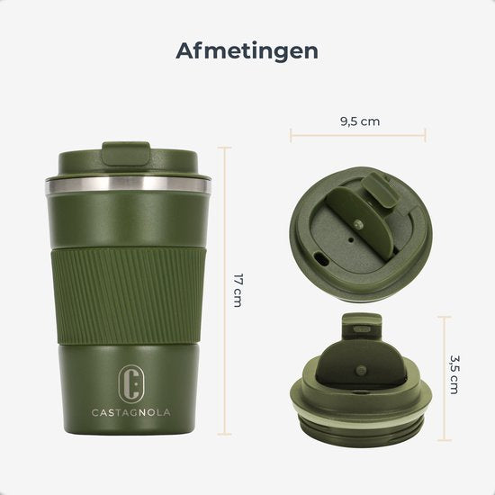 Castagnola Thermosbecher - Kaffeebecher To Go - Reisebecher für Kaffee und Tee - Teebecher - 380 ML - Edelstahl - Grün
