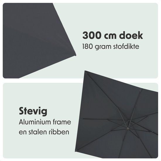 LifeGoods Sonnenschirm - 300x300 cm - neigbar - 7 Ständer - wasserdicht - mit Bezug - Anthrazit