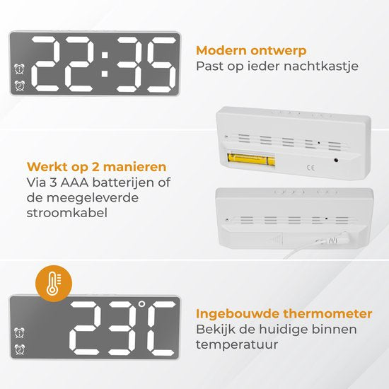 Nuvance - Digitaler Wecker - Digitaluhren - Wecker für Kinder & Erwachsene - Reisewecker - Schlafzimmer - Led-Wecker digital - Wecker - Weiß