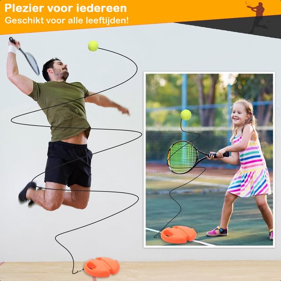 Tennisstock - Tennistrainer - Set mit Gummiband und Tennisball - Orange - Für den Garten - Kinder - Klassiker - Profi - Ferien - Erwachsene
