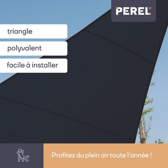 Perel Schattentuch, wasserdurchlässig, luftdurchlässig, 3,6 x 3,6 x 3,6 m, 180 g/mÂ², HDPE, Dreieck, dunkelgrau