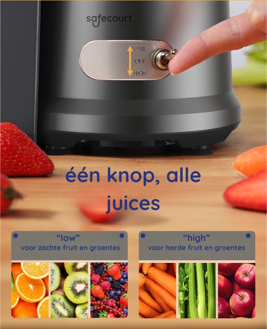 Safecourt Kitchen Entsafter - Für Obst und Gemüse - Große Einfüllöffnung - 3 Geschwindigkeiten - 1200 Watt