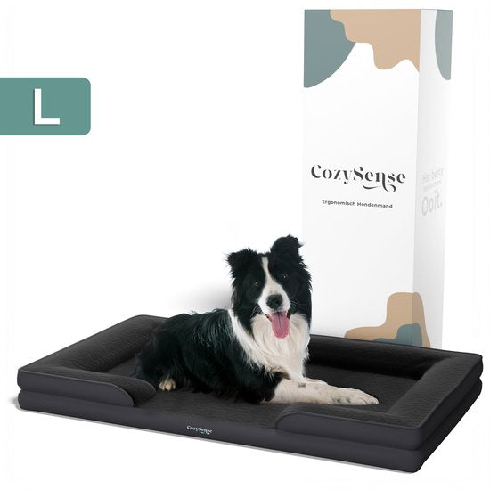 CozySense® Orthopädischer Hundekorb - 90 x 54 cm - Größe L - Wasserdichtes Hundebett mit waschbarem Bezug - Geeignet als Sitzkissen - Schwarz