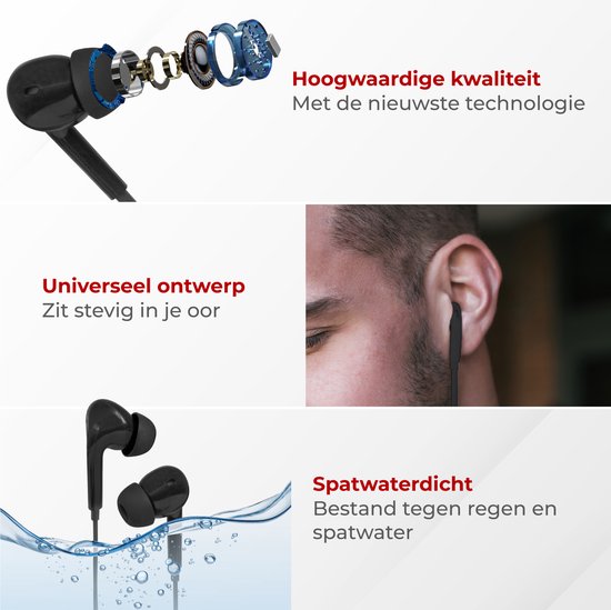 Nuvance - Ohrhörer mit Kabel - USB-C-Anschluss - Ohrhörer mit Kabel - In-Ear-Kopfhörer mit Kabel und Mikrofon - Schwarz
