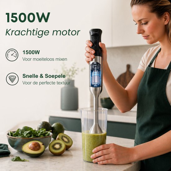 Savoré Kitchen Stabmixer Pro+ 1500 W – Mixer-Set mit Zerkleinerer (600 ml), Schneebesen, Milchaufschäumer und Messbecher – 5 Geschwindigkeitsstufen – 6 Klingen – Edelstahl